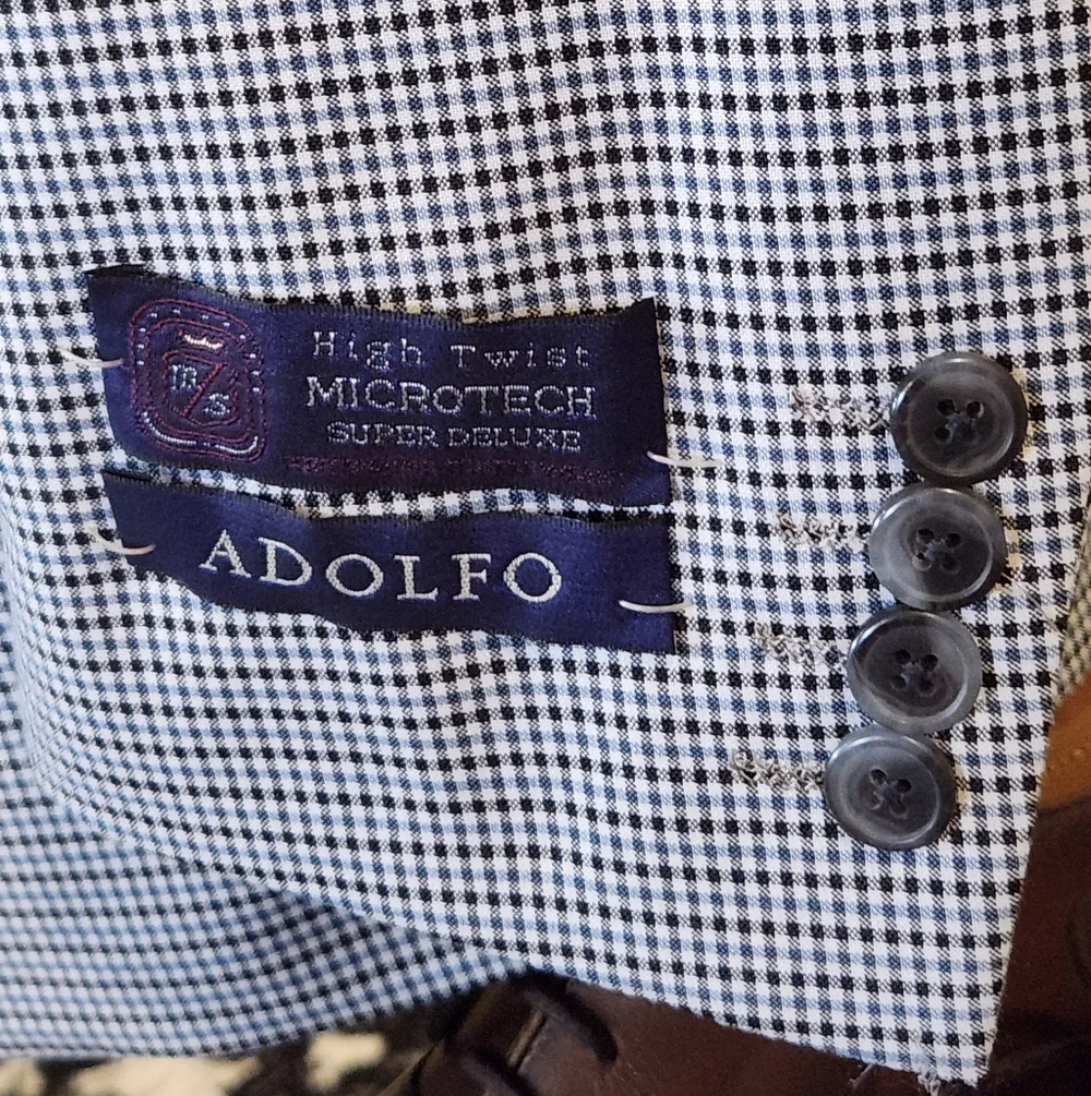 ADOLFO Sky Blue Layered Check Wool Sport Coat 38S - Picture 3 of 10